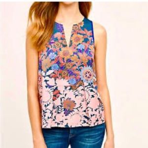 Anthropologie HD In Paris Elsie Floral Sleeveless Zip Back Peplum Top - Size 10.